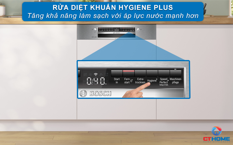 Tính năng Hygiene Plus linh hoạt giúp rửa sạch diệt khuẩn bát đĩa 