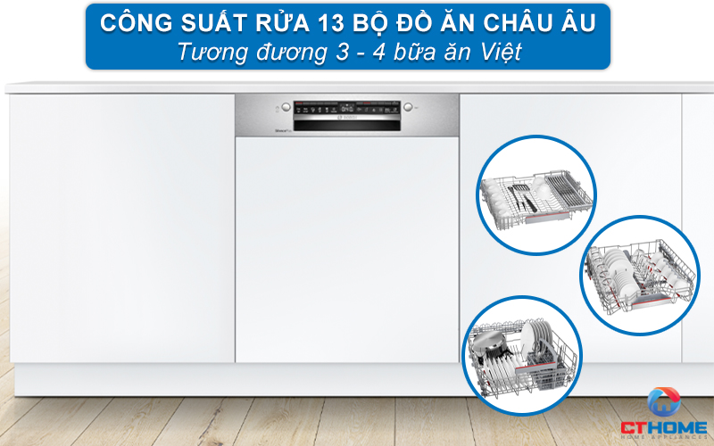 Dung tích rửa lớn, công suất rửa 13 bộ đồ ăn phù hợp gia đình 4-6 người