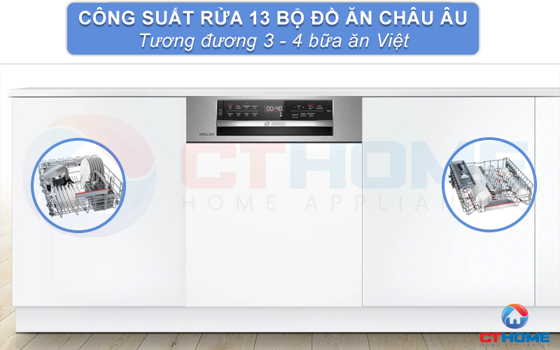 Dung tích rửa lớn, công suất rửa 13 bộ đồ ăn phù hợp gia đình 4-6 người