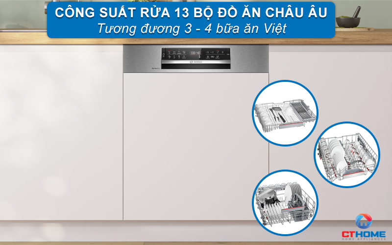 Dung tích rửa lớn, công suất rửa 14 bộ đồ ăn phù hợp gia đình 4-6 người
