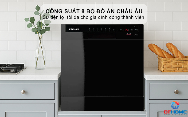 Dung tích chứa lớn, công suất rửa 8 bộ đồ ăn Châu Âu