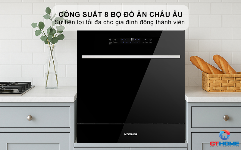 Dung tích chứa lớn, công suất rửa 8 bộ đồ ăn Châu Âu