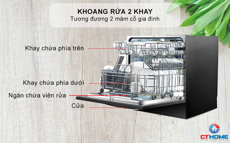 Khoang rửa 2 khay tương đương 2 mâm cỗ