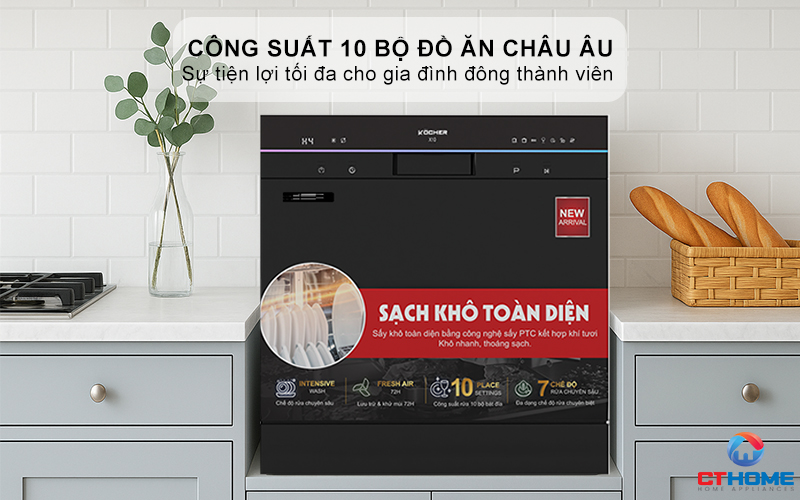 Dung tích chứa lớn, công suất rửa 10 bộ đồ ăn Châu Âu