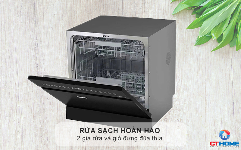 Rửa sạch hoàn hảo với 2 giá rửa và giỏ đựng đũa thìa