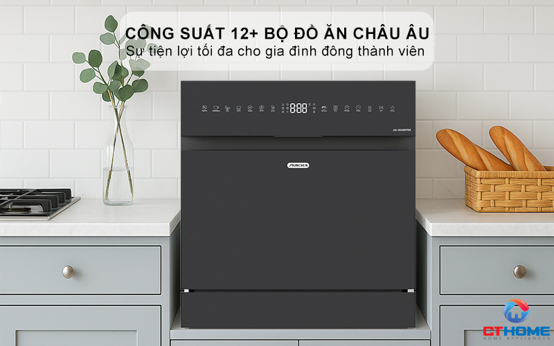 Dung tích chứa lớn, công suất rửa 12+ bộ bát