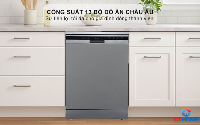 Dung tích chứa lớn, công suất rửa 13 bộ đồ ăn Châu Âu