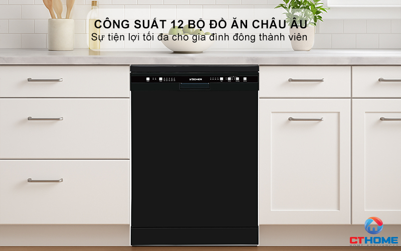 Dung tích chứa lớn, công suất rửa 12 bộ đồ ăn Châu Âu