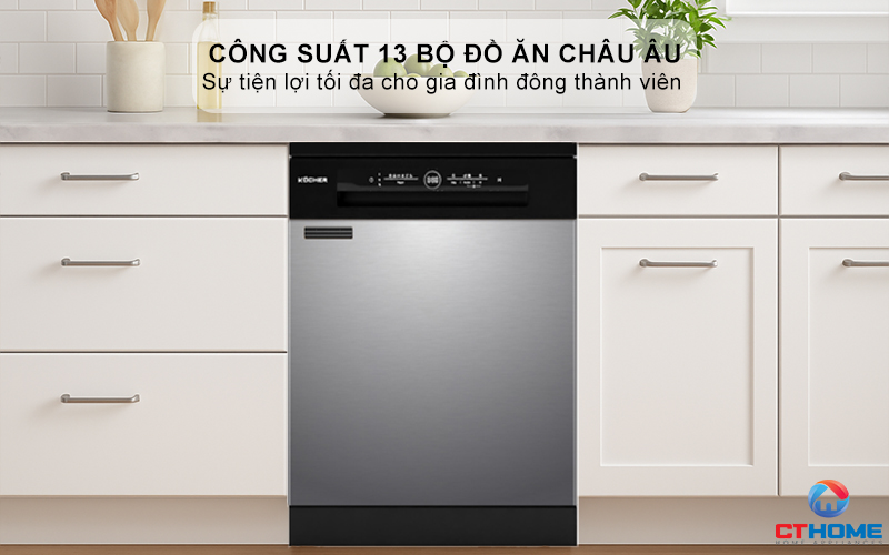Dung tích chứa lớn, công suất rửa 13 bộ đồ ăn Châu Âu