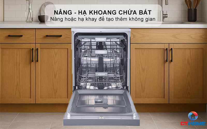 Chức năng nâng - hạ khoang chứa chén bát linh hoạt