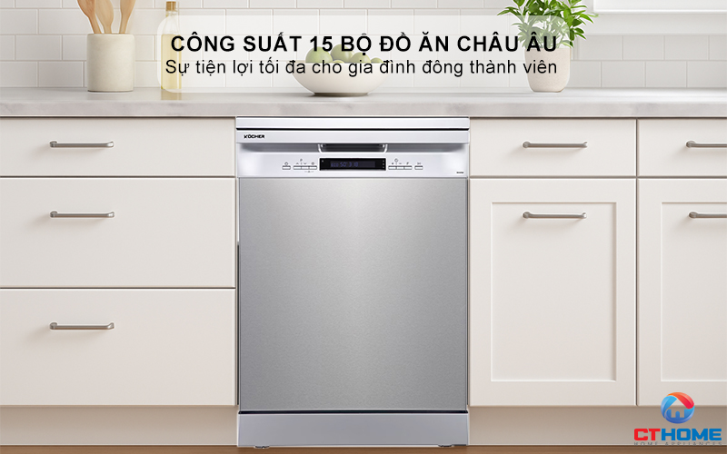 Dung tích chứa lớn, công suất rửa 15 bộ đồ ăn Châu Âu