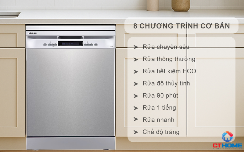Tùy chọn đa dạng 8 chương trình rửa cơ bản phục vụ nhu cầu sử dụng