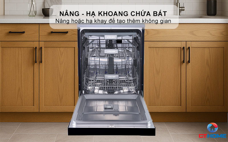 Chức năng nâng - hạ khoang chứa chén bát