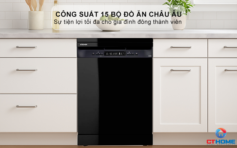 Dung tích chứa lớn, công suất rửa 15 bộ đồ ăn Châu Âu