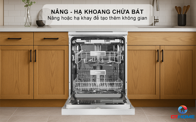 Chức năng nâng - hạ khoang chứa chén bát linh hoạt
