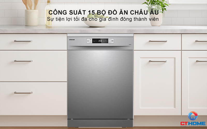 Dung tích chứa lớn, công suất rửa 15 bộ đồ ăn Châu Âu