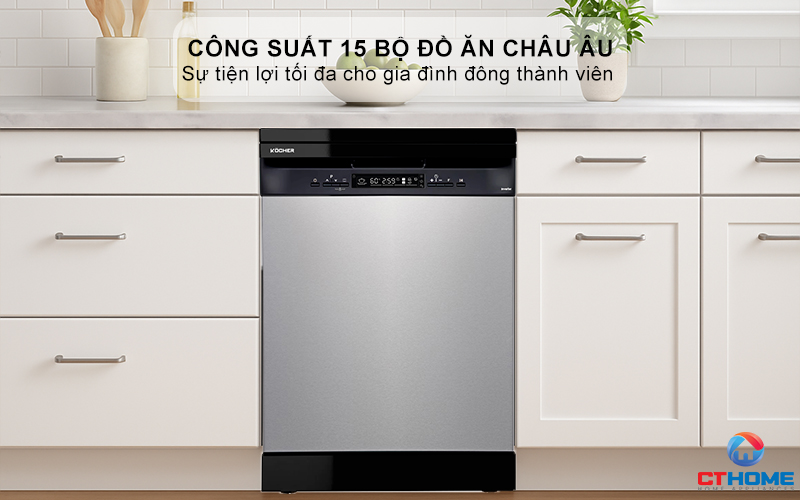 Dung tích chứa lớn, công suất rửa 15 bộ đồ ăn Châu Âu