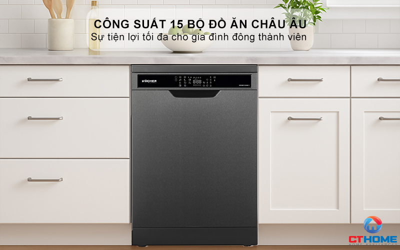 Dung tích chứa lớn, công suất rửa 15 bộ đồ ăn Châu Âu