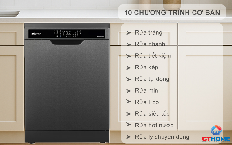 Tùy chọn đa dạng 10 chương trình rửa cơ bản phục vụ nhu cầu sử dụng
