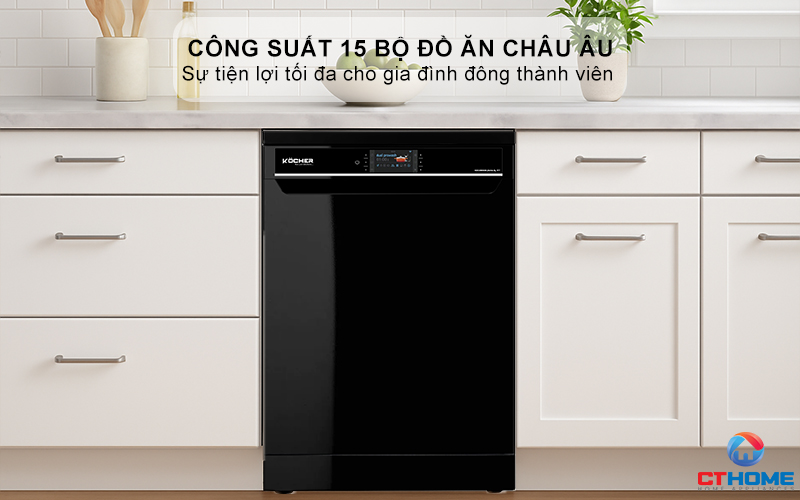 Dung tích chứa lớn, công suất rửa 15 bộ đồ ăn Châu Âu