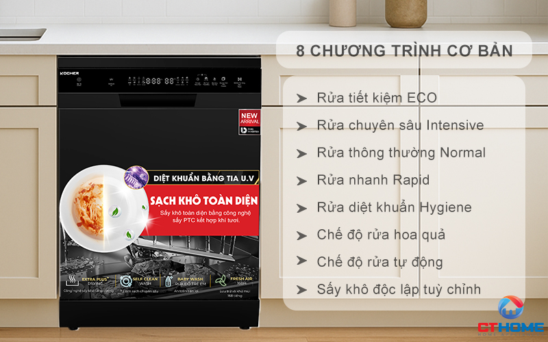 Tùy chọn đa dạng 8 chương trình rửa cơ bản phục vụ nhu cầu sử dụng