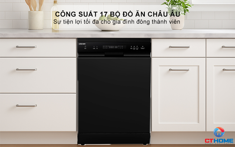 Dung tích chứa lớn, công suất rửa 17 bộ đồ ăn Châu Âu