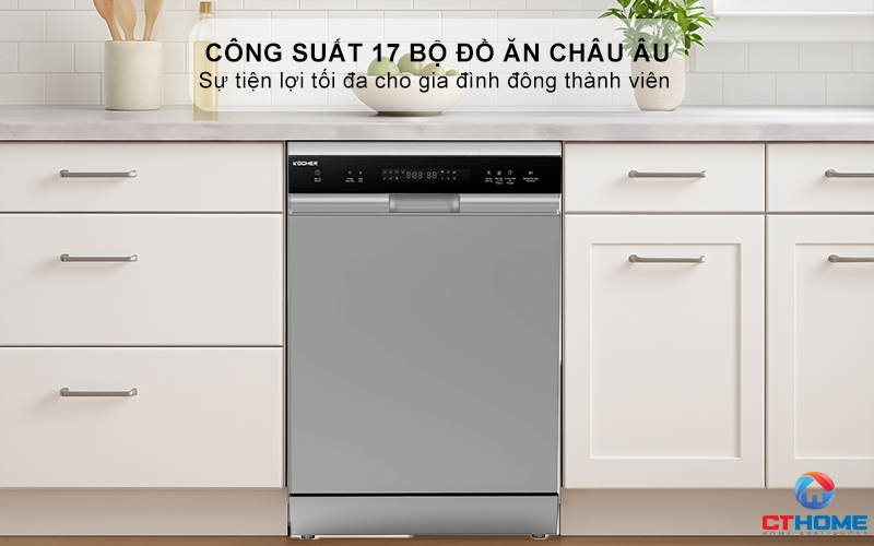 Dung tích chứa lớn, công suất rửa 17 bộ đồ ăn Châu Âu