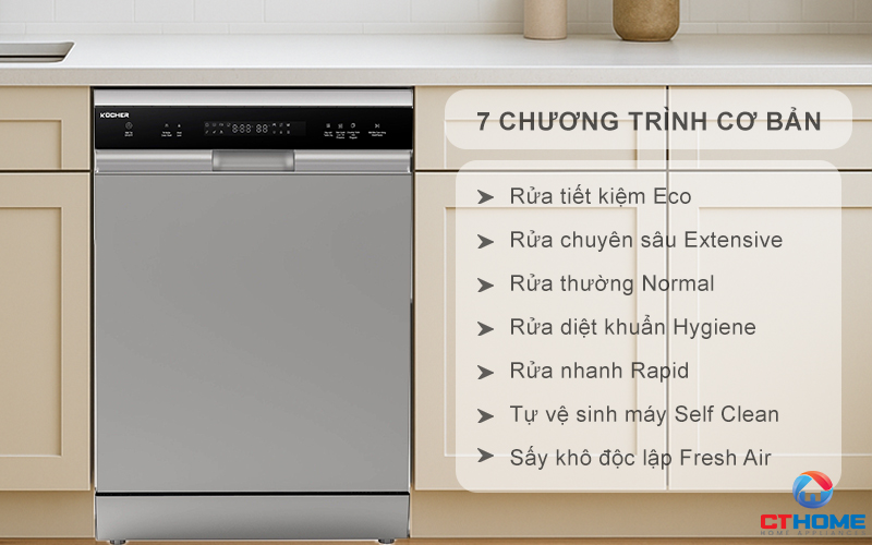 Tùy chọn đa dạng 7 chương trình rửa cơ bản phục vụ nhu cầu sử dụng