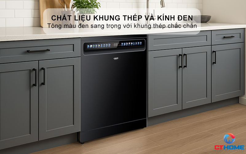 Màu sắc sang trọng cùng chất liệu khung thép và kính đen