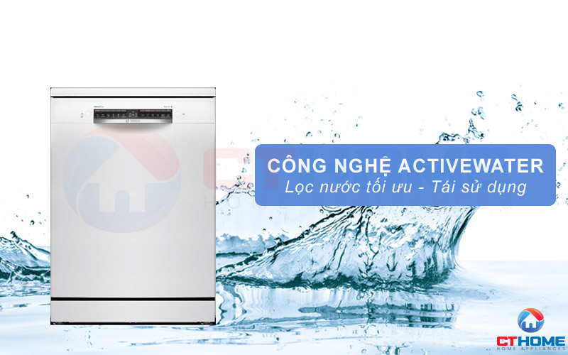 Công nghệ ActiveWater tối ưu hóa hiệu quả sử dụng nước trong từng chu kỳ rửa.