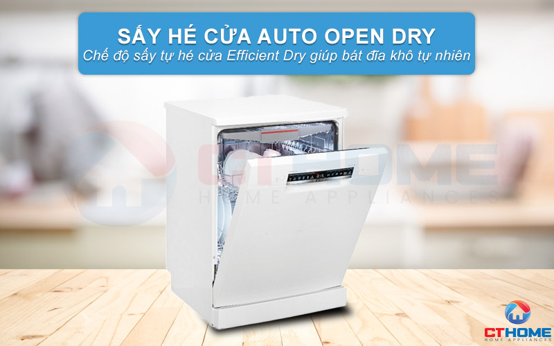 Chế độ sấy tự hé cửa Efficient Dry giúp bát đĩa khô tự nhiên