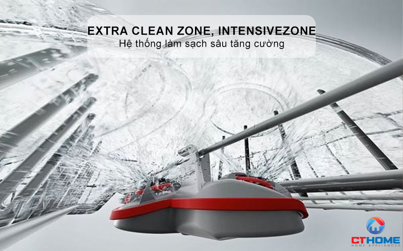 Tăng áp lực nước giàn dưới cùng với tính năng IntensiveZone và giàn giữa với hệ thống thủy lực Extra Clean Zone