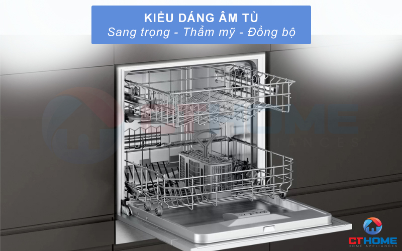 Kiểu dáng âm tủ của máy rửa bát mini Bosch SCE52M65EU Serie 6 giúp tiết kiệm không gian