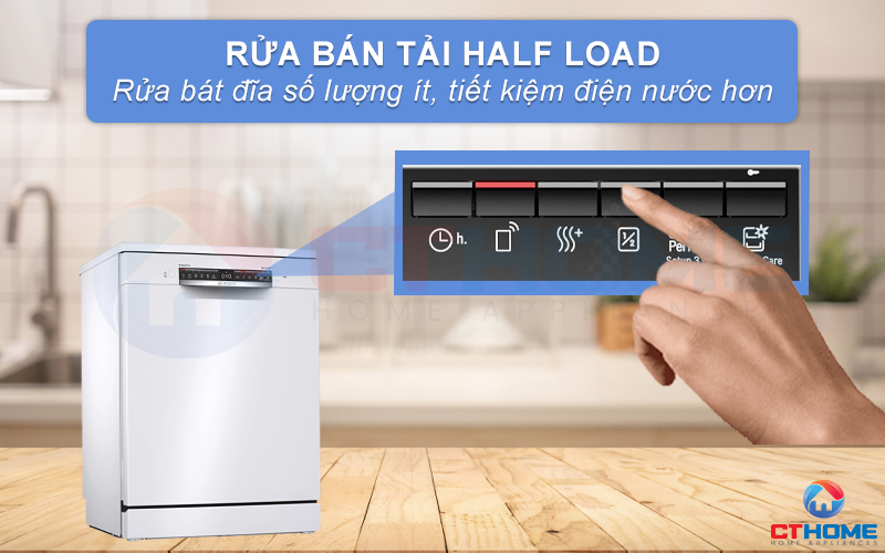 Rửa bát đĩa số lượng ít với tính năng rửa bán tải Half Load