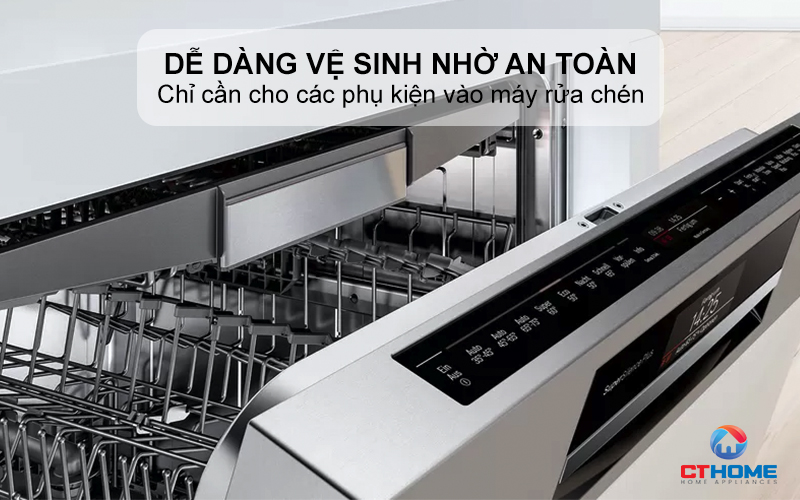 Dễ dàng vệ sinh nhờ các phụ kiện an toàn với máy rửa chén