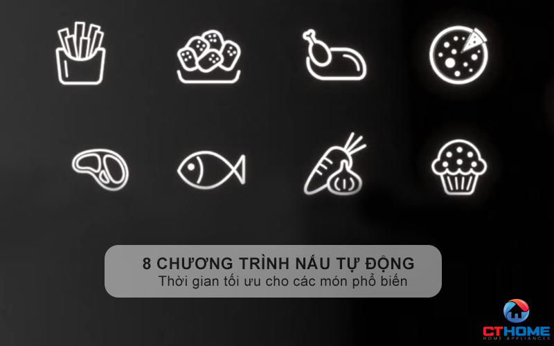 8 chương trình nấu tự động và 1 chế độ nấu thủ công
