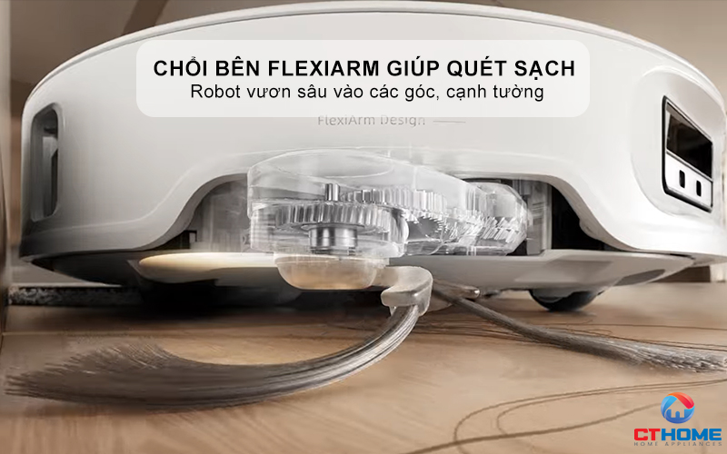 Chổi bên và giẻ lau FlexiArm giúp quét sạch các góc khó tiếp cận