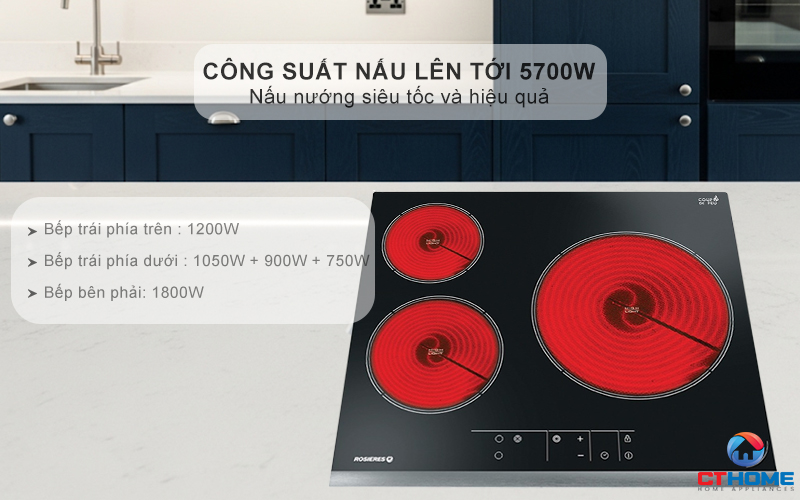 BẾP HỒNG NGOẠI 3 VÙNG NẤU ROSIERES RVEF633INK 5700W MÀU ĐEN 3