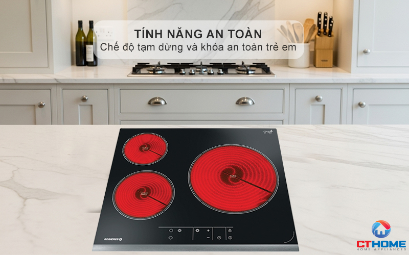 BẾP HỒNG NGOẠI 3 VÙNG NẤU ROSIERES RVEF633INK 5700W MÀU ĐEN 10