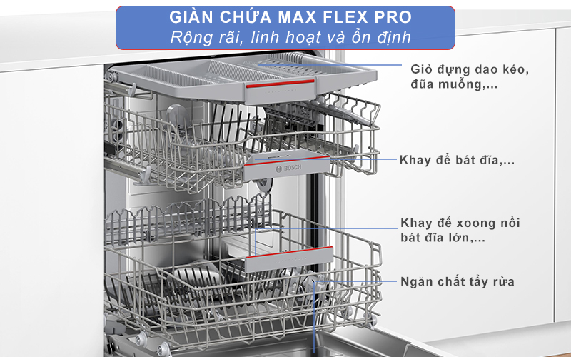 Trang bị rổ chứa rộng rãi kết hợp giàn rửa thứ 3 VarioDrawer cùng hệ thống nâng hạ Rackmatic