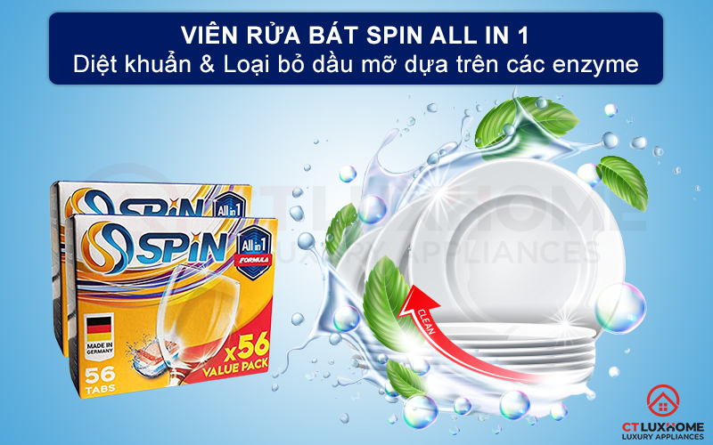 Giới thiệu về viên rửa bát Spin All In One 56 viên 