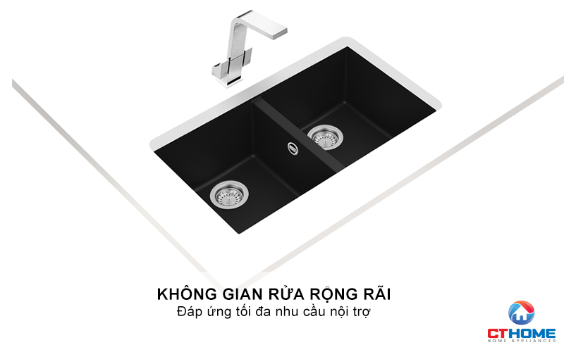 CHẬU ĐÁ LẮP NỔI 2 HỐ RỬA TEKA SQUARE 2B 760 TG SQUARE2B760TG 3