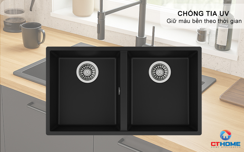 CHẬU ĐÁ LẮP NỔI 2 HỐ RỬA TEKA SQUARE 2B 760 TG SQUARE2B760TG 5