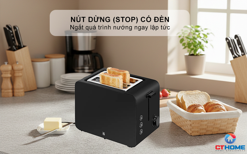 Nút dừng (Stop) có đèn: Ngắt quá trình nướng ngay lập tức