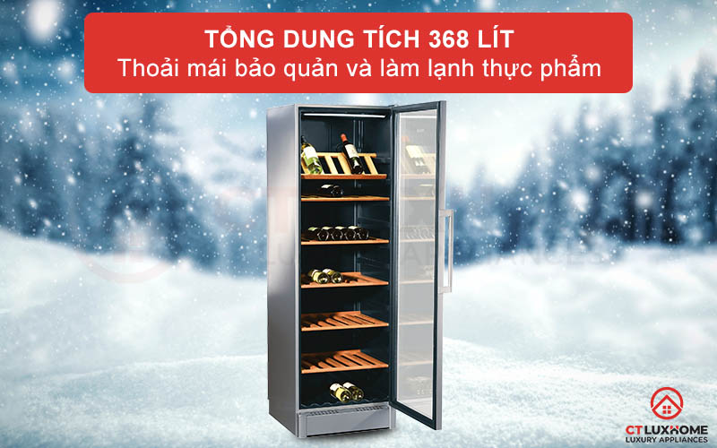 Tổng dung tích lên đến 368 lít cho bạn thoải mái bảo quản những chai rượu vang của mình