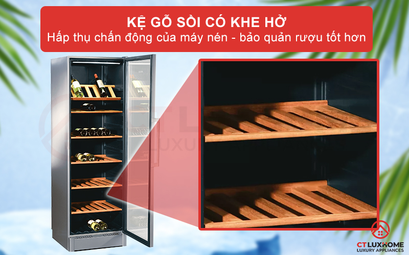 Bảo quản rượu tốt hơn với thiết kế kệ gỗ sồi có khe hở