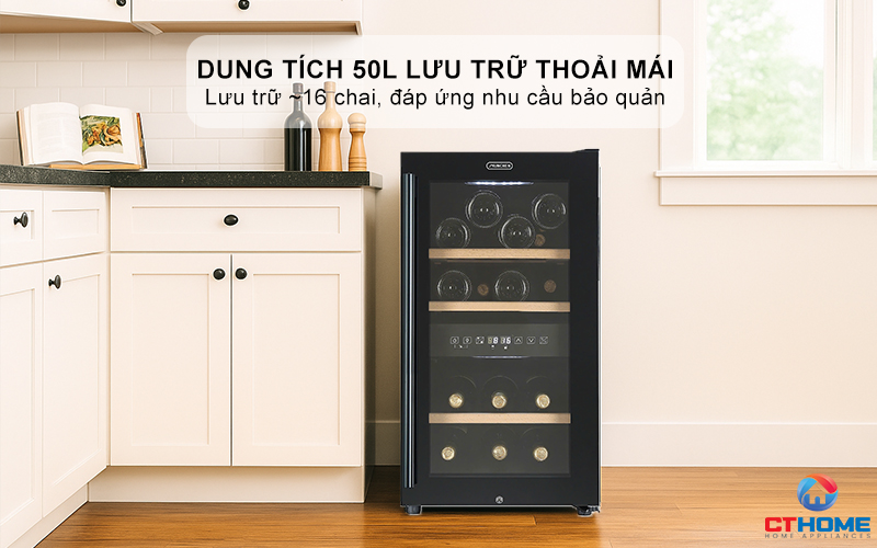 Dung tích 50L lưu trữ thoải mái, lưu trữ ~16 chai