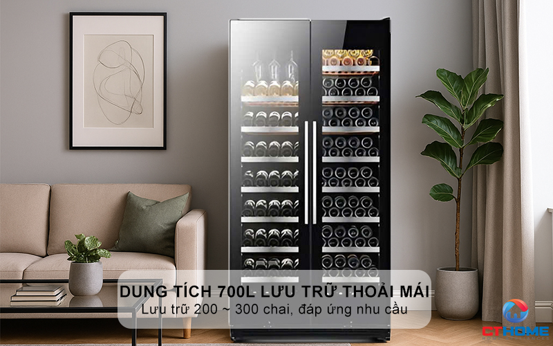 Dung tích 700L lưu trữ thoải mái, lưu trữ 200 ~ 300 chai