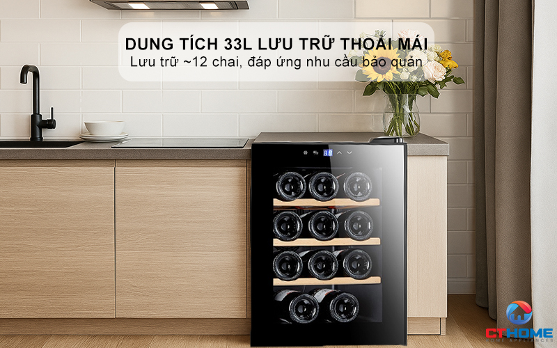 Dung tích 33L thoải mái lưu trữ 12 chai