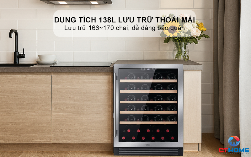 Dung tích 138L lưu trữ thoải mái, lưu trữ 166~170 chai